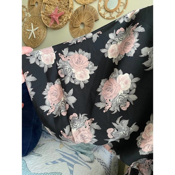 Modcloth Poema Tunic 1X Tie Sash Belt Short Sleeves Black Floral NEW - Picture 4 of 7